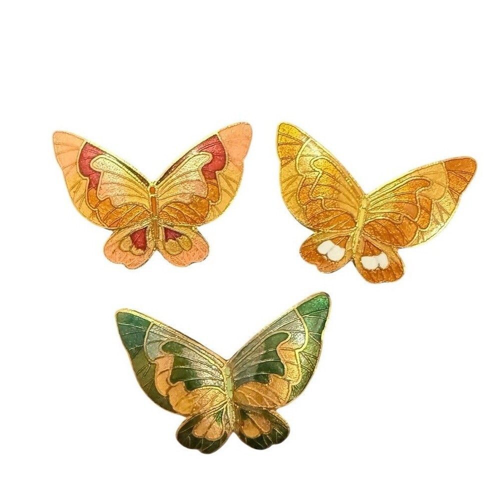 3 Vintage Multicolor Enamel Butterflies Brooch‎ Pins